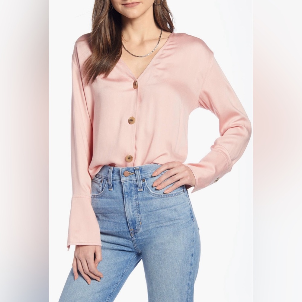 Something Navy Pretty Button Through Top - in Pink Gem